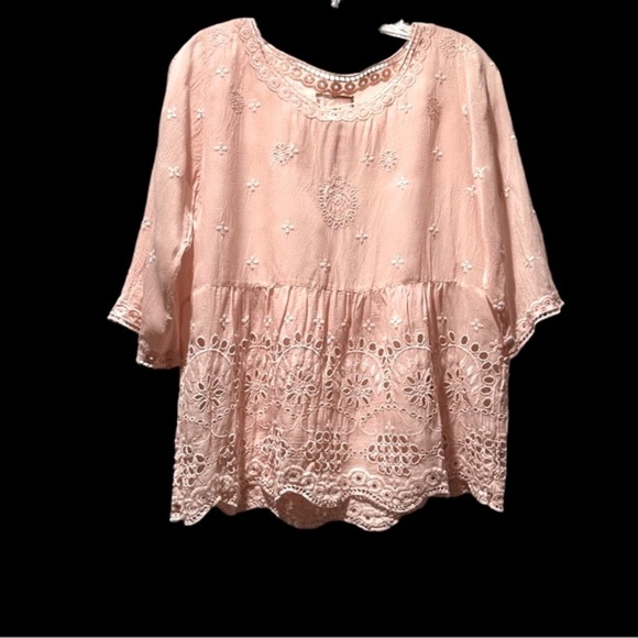 JOHNNY WAS Tunic Top Embroidered Peach Size XS Preppy Boho Travel Comfort - Picture 8 of 13